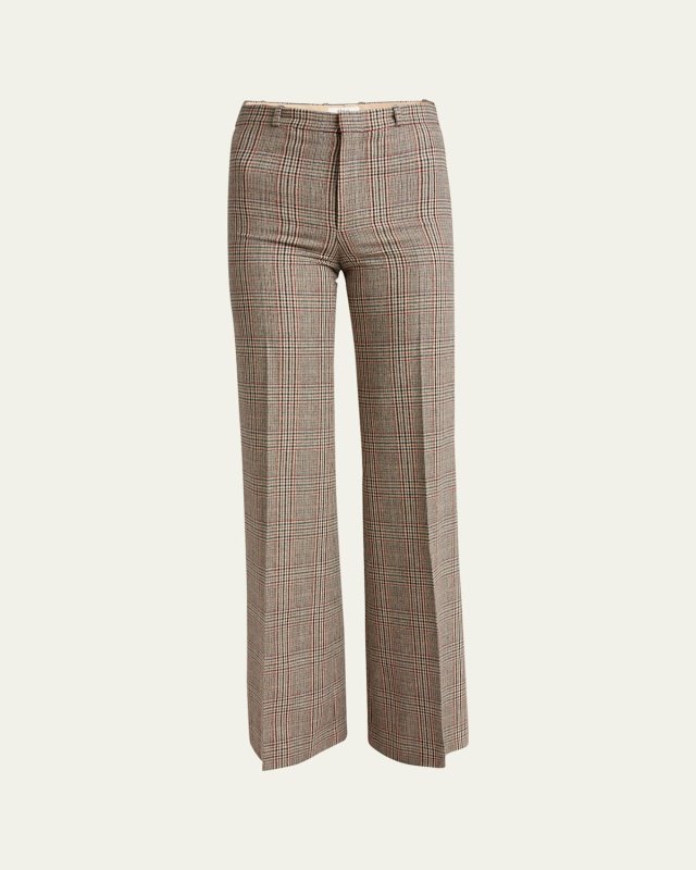 Prince of Wales Wide Leg Wool Trousers